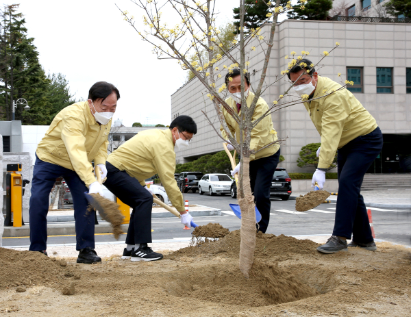 ​설동호 교육감이 2022년 청렴다짐 식목행사에 참여 모습​