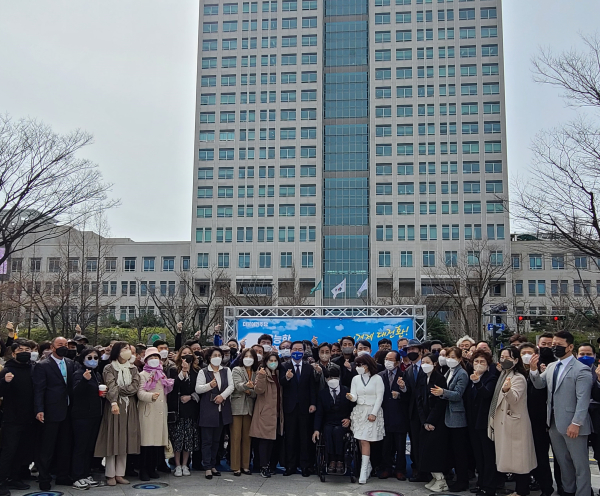 더불어민주당 장종태 대전시장 예비후보의 출마 선언식 모습.