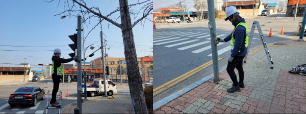 지능형 시각장애인 음향신호기 설치 장면