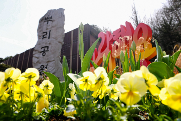 뿌리공원, 화사한 봄꽃 식재 모습