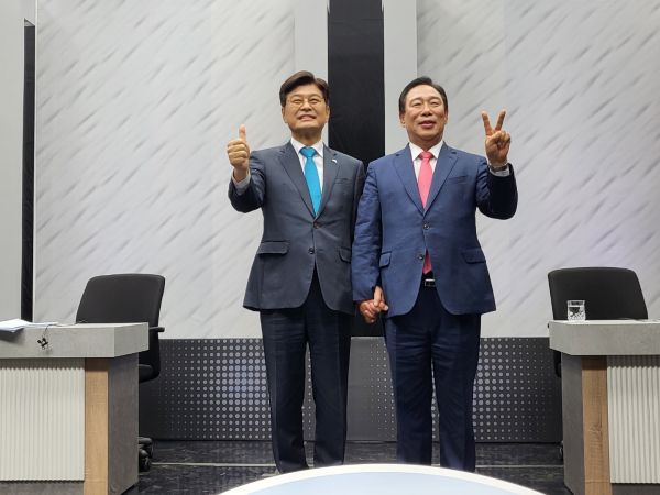 더불어민주당 이춘희, 국민의힘 최민호 세종시장 후보는 6일 CMB중촌동 스튜디오에서 세종시장 후보 초청 토론회를 개최했다.