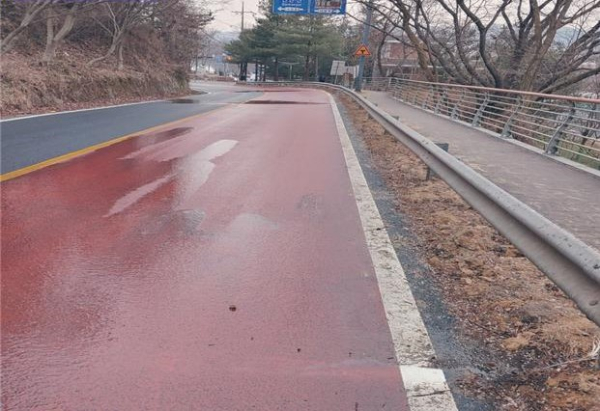 염수분사된 도로 모습