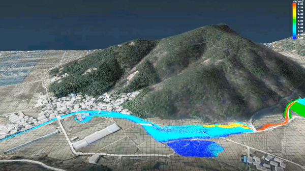 농어촌공사는 농식품부와 합동재난대비 상시훈련을 전북 부안지사에서 25일 실시했다(사진은 저수지 붕괴시 유속과 흐름 시뮬레이션 화면)