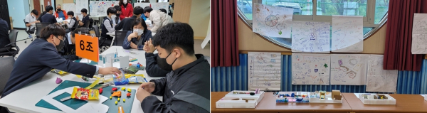 ‘나도 체인지메이커’라는 미션으로 교육 3주체가 함께한 ‘사용자 참여 수업’(왼쪽)과 모습학교공간혁신 재구조화를 위한 사용자 참여 수업 결과물 전시회 모습