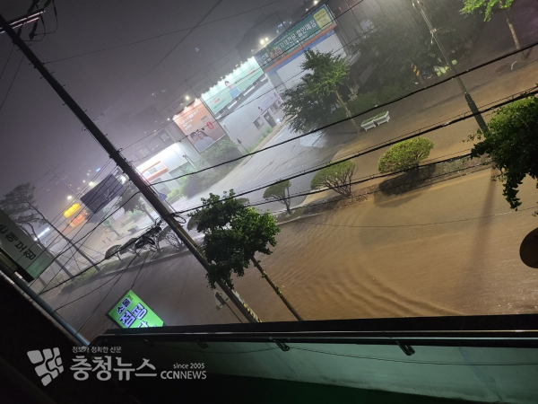 29일 내린 비로 태안군청 앞 도로가 침수됐다./이성엽 기자