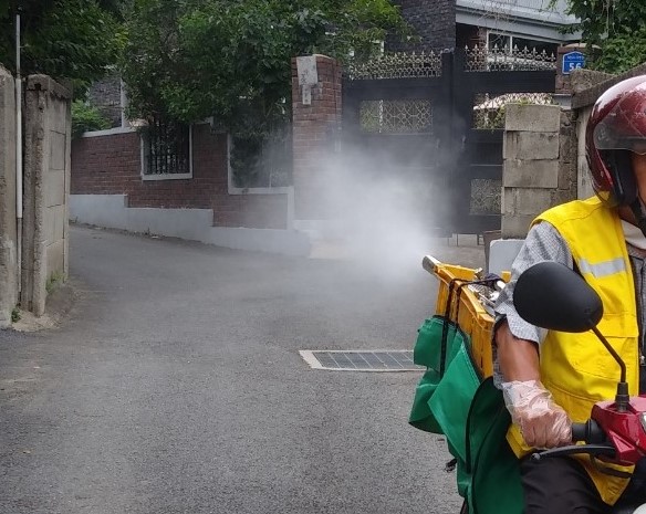 오토바이 연무소독 모습