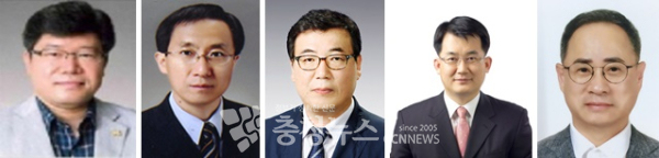 민선 8기 대전 5개 자치구 초대 부구청장. (왼쪽부터) 박민범 동구 부구청장, 전재현 중구 부구청장, 정해교 서구 부구청장, 문창용 유성구 부구청장, 이동한 대덕구 부구청장