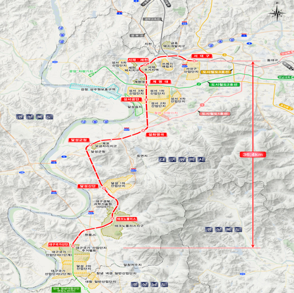 대구산업선 건설사업 노선도