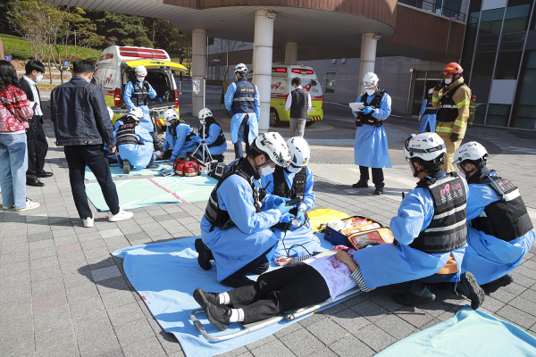 지난 12일 서산문화복지센터에서 실시한 2022년 재난대비 상시훈련 장면