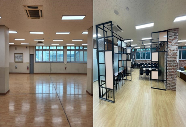 우송고 내 공간혁신 전(왼쪽)과 후 모습.
