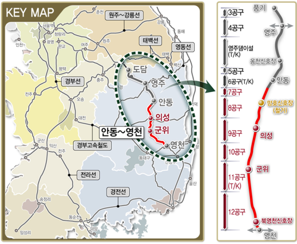 중앙선(안동~영천) 구간 노선도