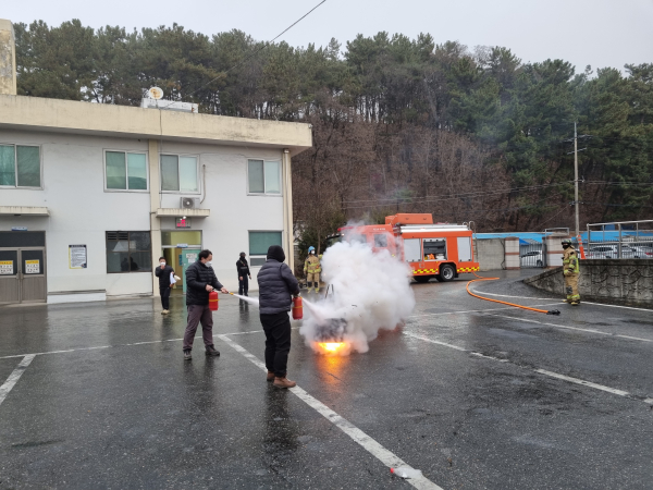위생처리장 합동 소방훈련 모습