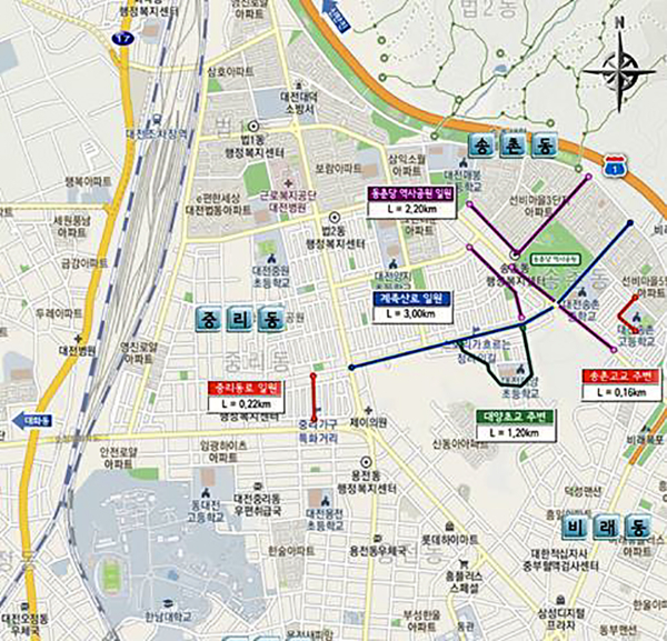 대덕구 ‘비점오염원 관리지역 투수 블록 교체사업’ 위치도