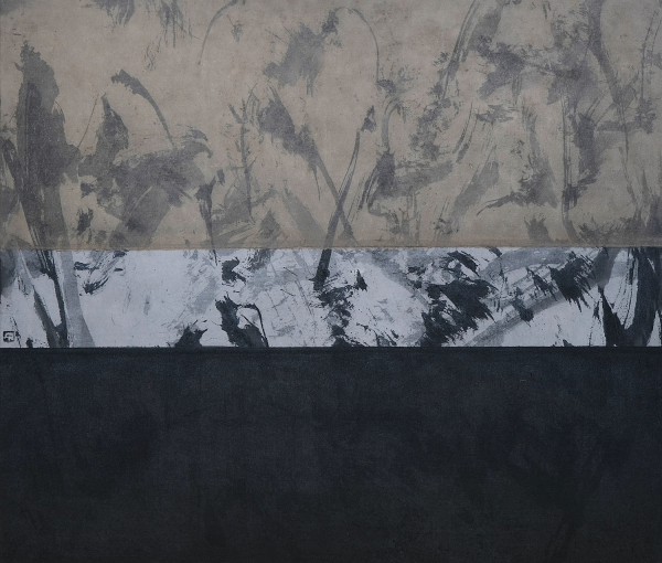 정준문, 몽타주-산수시리즈-1, 34x46cm, 한지에 혼합재료, 2022