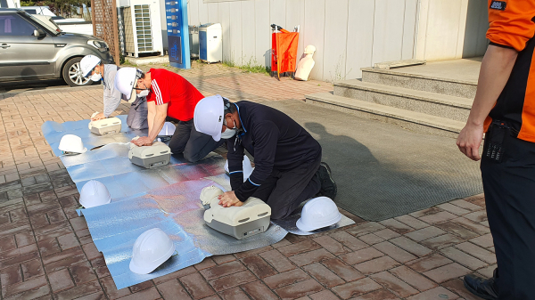 지난 19일 양대동 환경종합타운에서 열린 환경종합타운 합동소방훈련 모습
