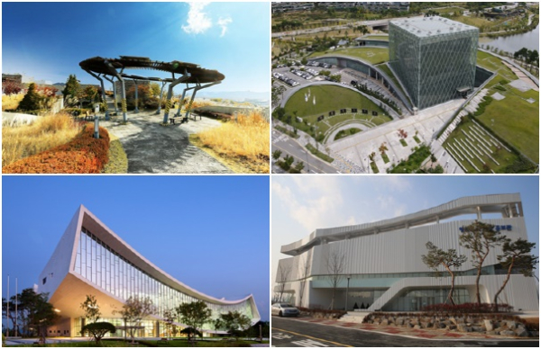 (위쪽 시계방향으로) 정부세종청사 옥상공원, 대통령기록관,행복도시 홍보관, 국립세종도서관