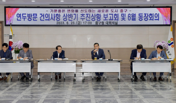 지난 23일 중구청 대회의실에서 열린 ‘동 연두방문 건의사항 추진상황 보고회’ 모습