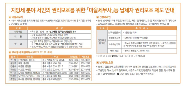 마을세무사 등 무료 운영 안내문