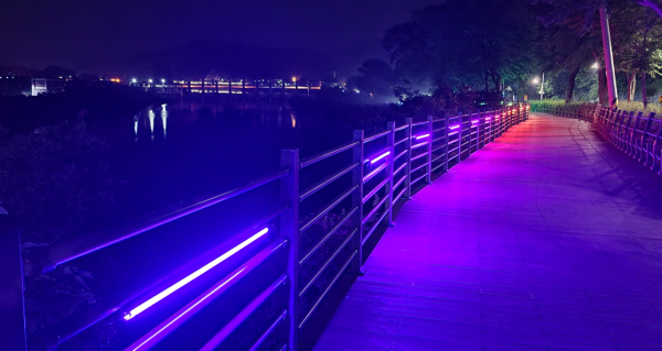대전 대덕구 대청로 대청대교~미호교 구간 수변 데크로드에 설치된 경관조명