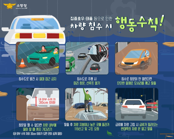 집중 호우에 따라 차량 침수로 인한 안전사고 예방 안전 수칙 홍보