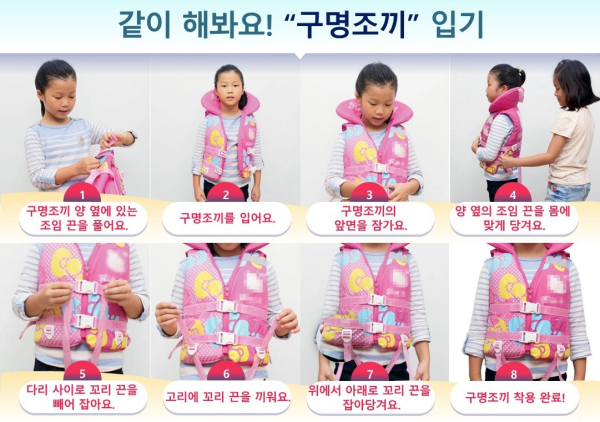 올바른 구명조끼 입는 방법  / 사진 = 태안해양경찰서 제공