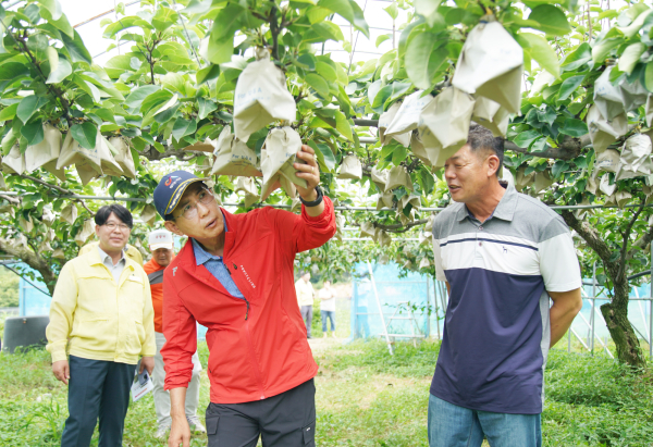 9일 이완섭 서산시장이 태풍 카눈 대비 현장점검을 하는 모습