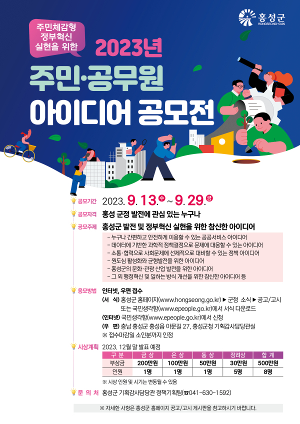 홍성군, 2023년 주민 공무원 아이디어 공모전