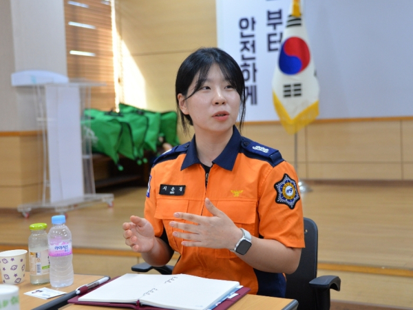 인명구조사 자격증에 대해 설명하고 있는 서은경 소방교/사진=박동혁 기자