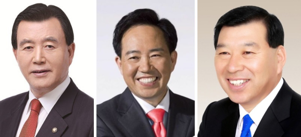 (왼쪽 위부터)국민의힘 홍문표 국회의원, 강승규 사회수석, 오배근 충남도의원.(이상 여야순)