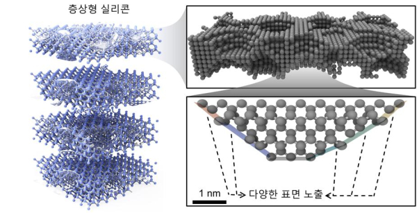 독특한 표면을 가지는 실리콘 층상구조체의 개략도