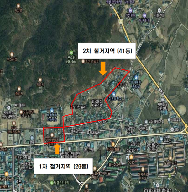 관북리유적 철거 구역도