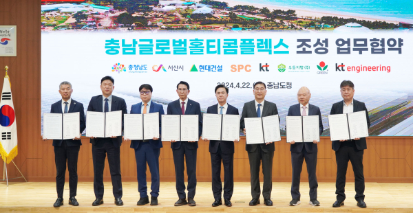 22일 충남도청 대회의실에서 열린 충남 글로벌 홀티 콤플렉스 조성 업무 협약식 모습