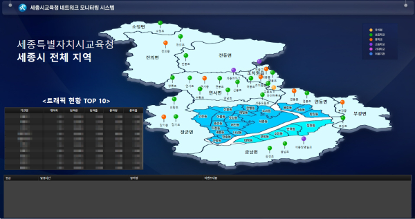 기능 개선이 완료된 통합관제시스템 종합상황판 화면