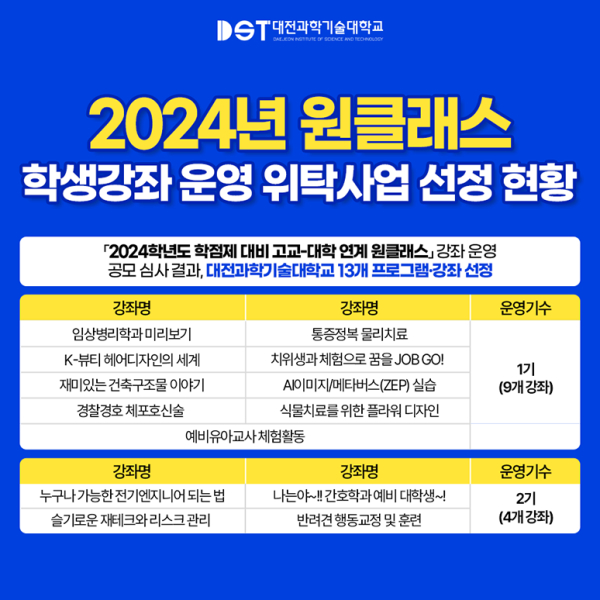 고교-대학연계 원클래스 학생강좌 운영 위탁사업 선정