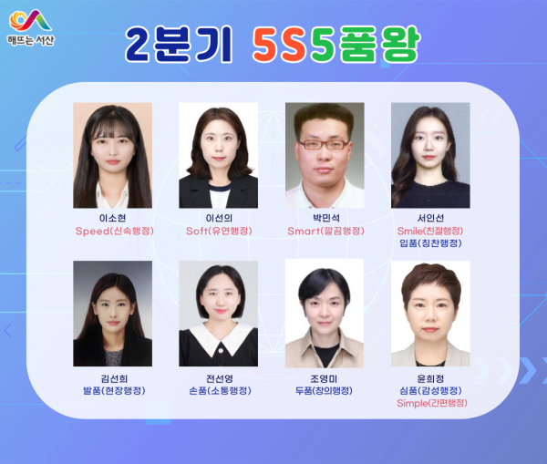 서산시 2024년 2분기 ‘5S5품왕’으로 선발된 직원 8명