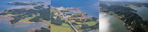 안면읍 창기7리, 남면 당암리, 원북면 청산리 항공사진.