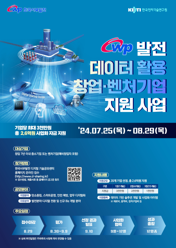 발전 데이터 활용 창업·벤처기업 협업사업 공모 포스터