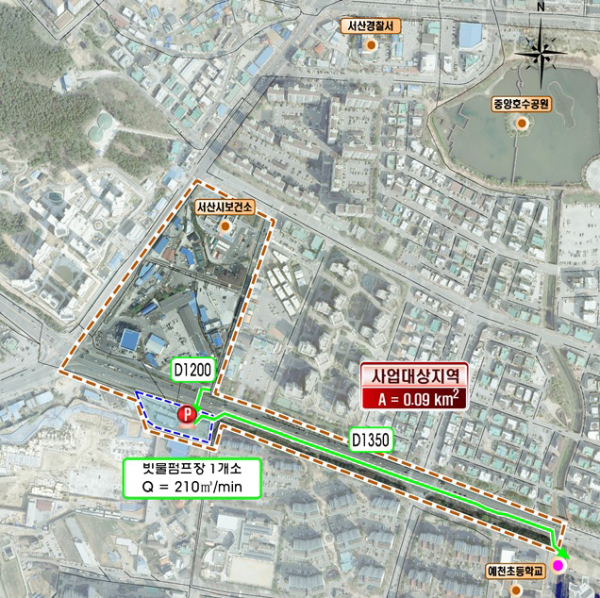 ②배수펌프장 1개소가 설치될 종합사회복지관 인근 나무장1길 일원