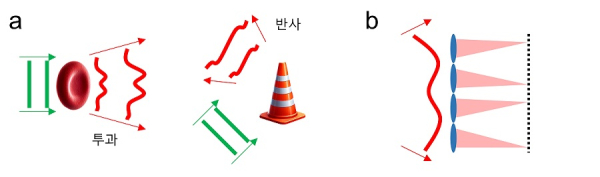 그림 1. 물체에 의한 파면 변화, 파면센서에서 렌즈 배열의 작동원리