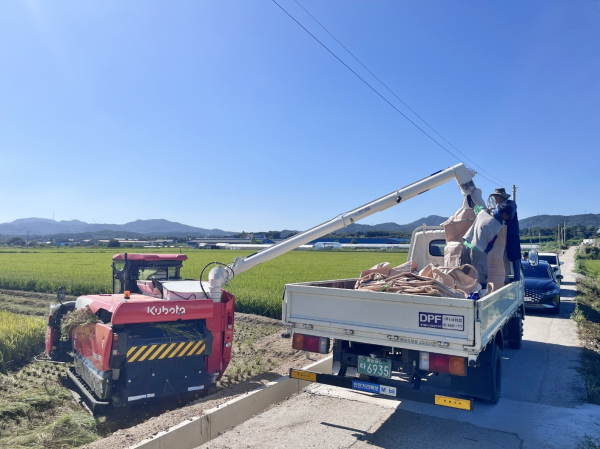 30일, 성남면 대흥리 이상희 씨 첫 벼 수확 진행 모습