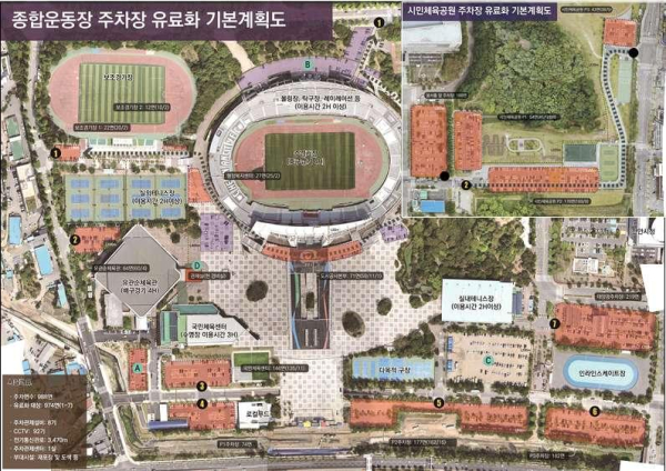 천안종합운동장·천안시민체육공원 부설주차장 유료화 기본계획도.