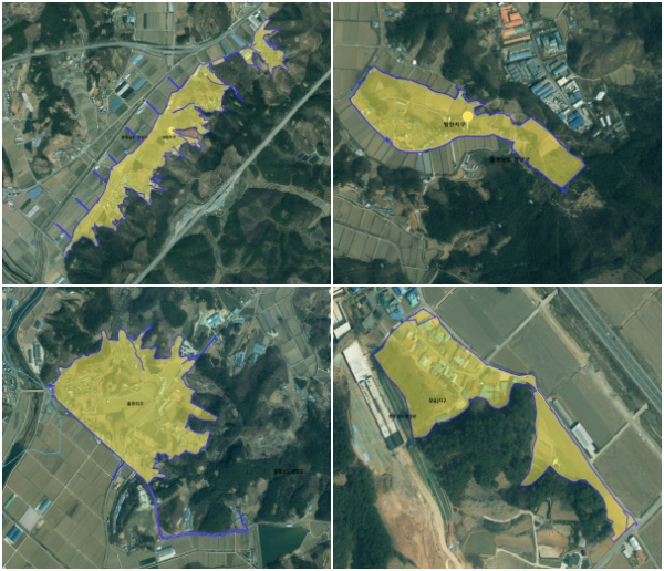(시계방향) 대평지구, 방한지구, 장승2지구, 용천지구