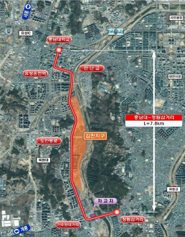 신교통수단 무궤도 차량시스템 시범사업 노선도