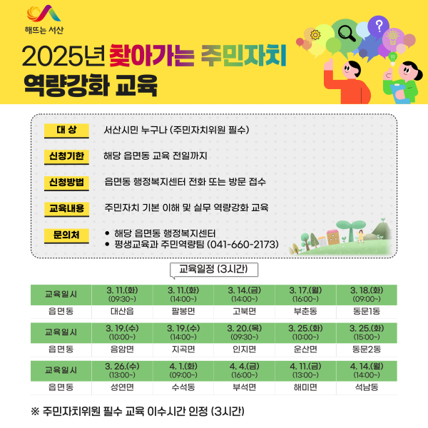 서산시 2025년 찾아가는 주민자치 역량 강화교육 홍보물