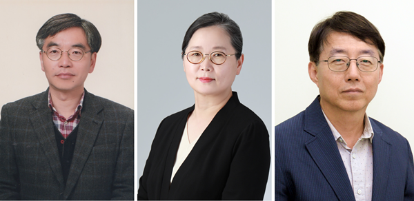 1. (좌측부터) 과학기술훈장 도약장을 받은 김승환 디지털융합연구소장과 임채덕 에어모빌리티연구본부장, 과학기술포장을 받은 백용순 입체통신연구소장