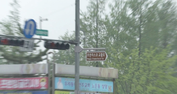 프란치스코 교황로 표지판 사진