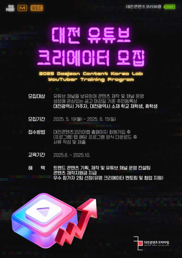 ‘2025 대전콘텐츠코리아랩 유튜버 양성' 참가자 모집 포스터