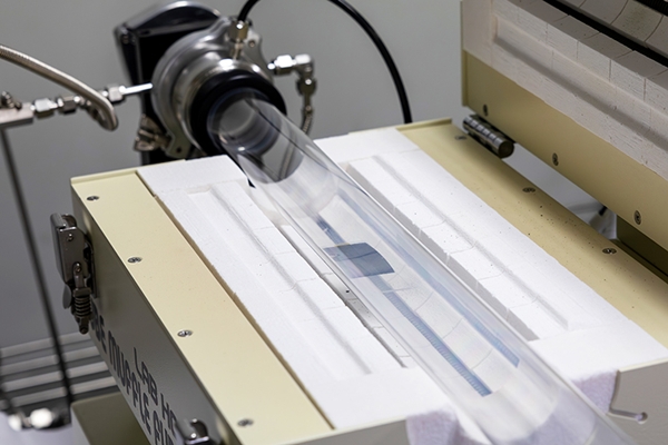 사각형 조각으로 자른 스테인리스강 (SUS)에 이황화몰리브덴 박막을 코팅하기 위해 유기화학기상증착 (MOCVD) 장비에 넣은 모습.