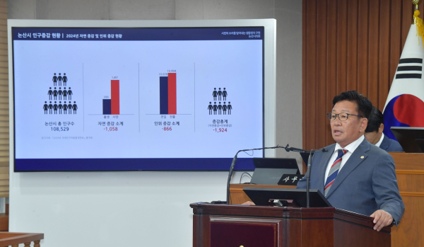 논산시의회 서승필 의원이 시정 질문에 나서고 있다.