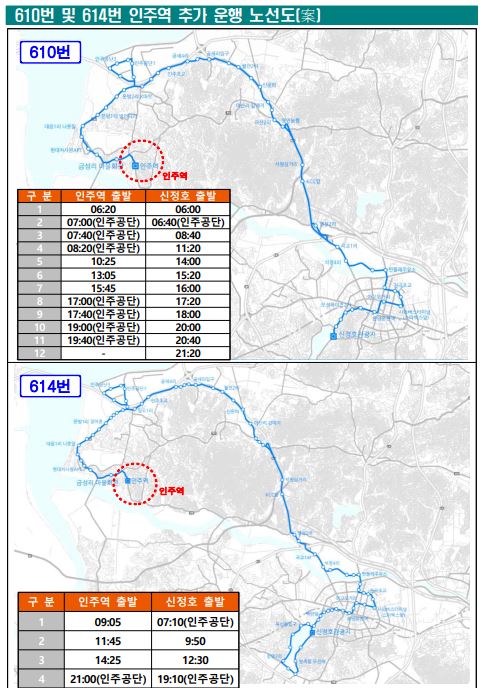 610번, 614번 노선도